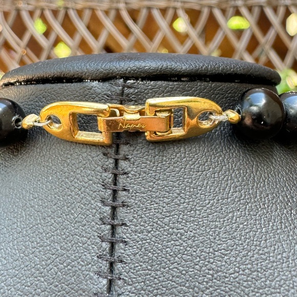 Napier Signed Black and Gold Beaded Long Necklace - Picture 3 of 5